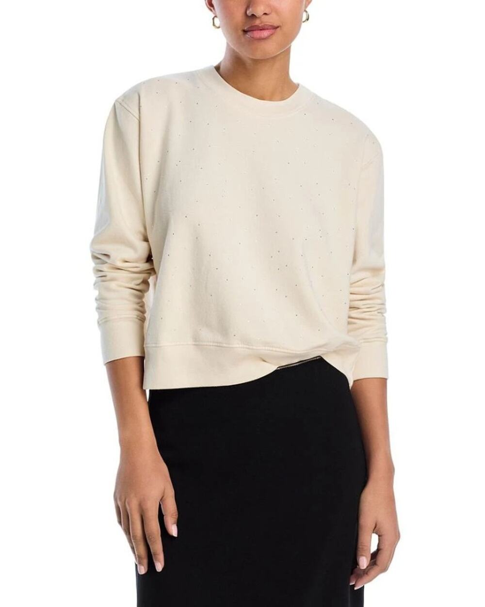 AQUA Women Ivory Cotton Stretch Sophia Crystal Embellished Sweatshirt Size M